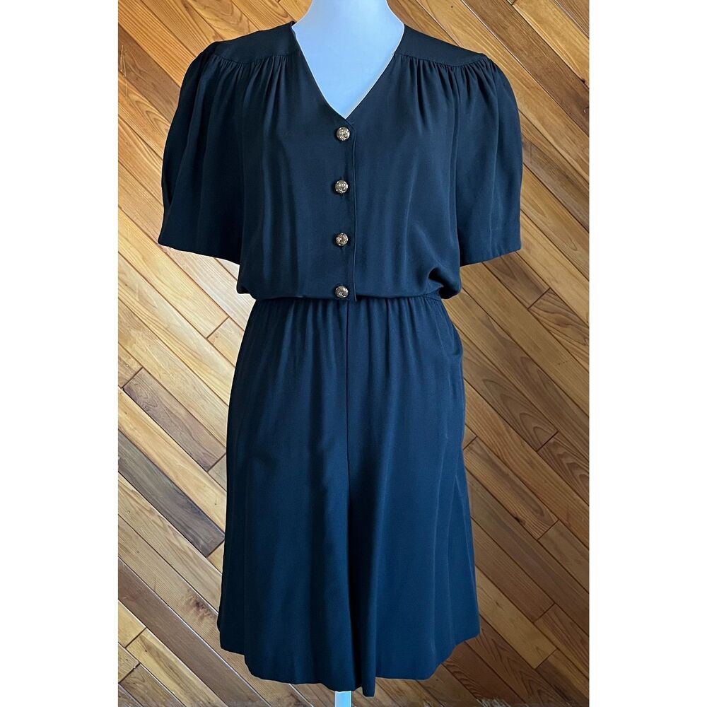 Vintage 80s Navy Blue Romper with Gold Buttons